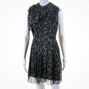Julie Haus Mock Neck‎ Silk Ruffled Mini Dress Size 4 Leopard Sleeveless Anthro